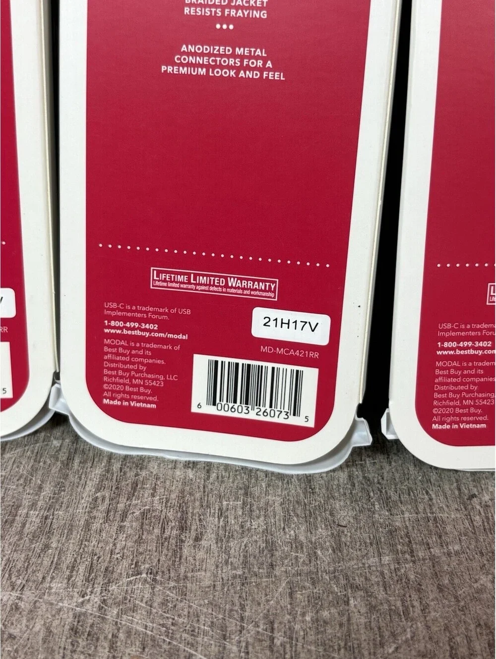 Lot Of 3 NEW Modal - 4FT USB-C to USB-A Charge & Sync Braided Cable - Red Lot